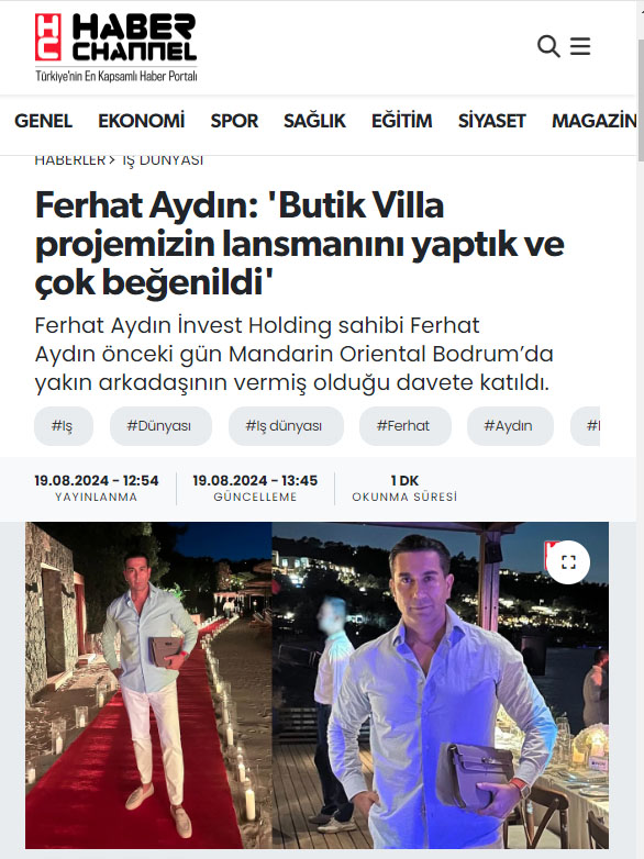 Ferhat Aydın: ‘Butik Villa projemizin lansmanını yaptık ve çok beğenildi’